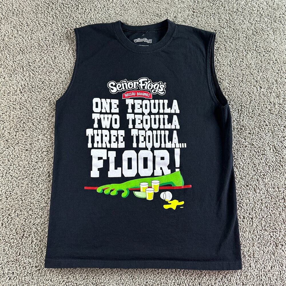 Senor Frogs Shirt Mens Medium Black 1 Tequila 2 Tequila 3 Tequila Floor Tank Top